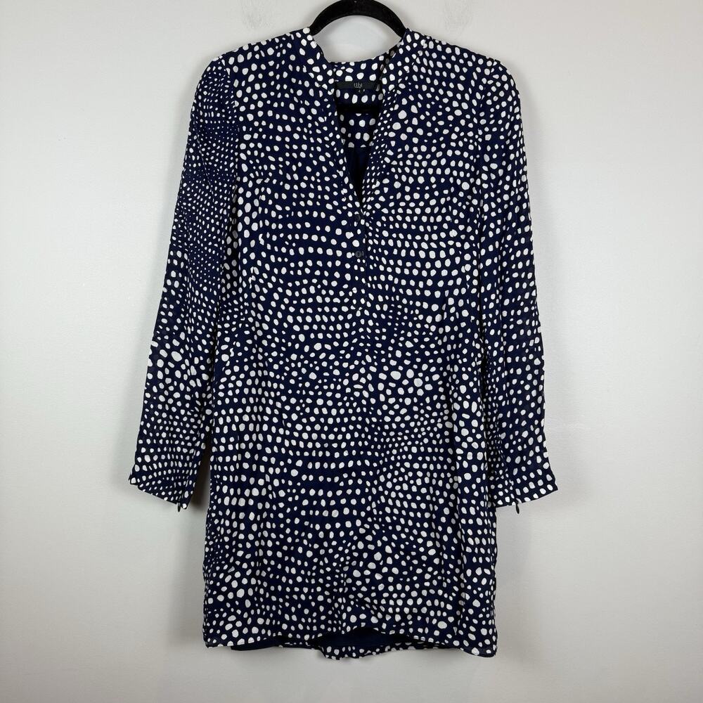 Tibi Polka Dot Silk Dress Women 4 Navy Zipper‎ Cuff Old Money Cocktail Party